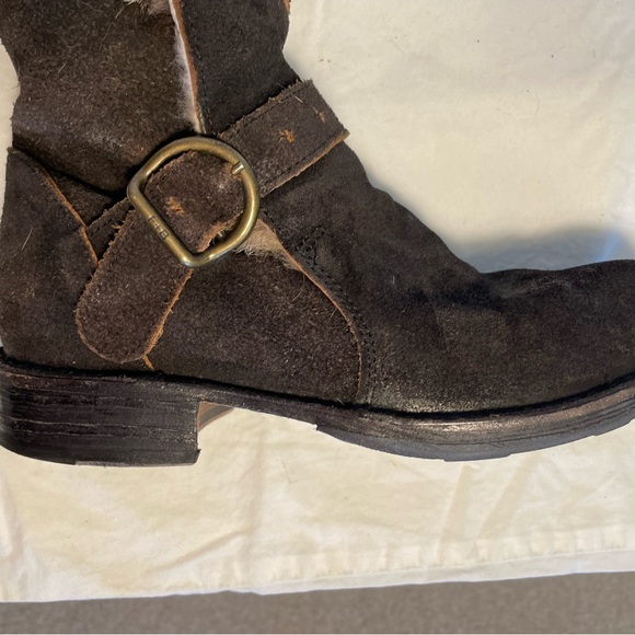 Fiorentini+Baker LEVANZO NERO Brown Suede Boots 3 Straps w/ Gold Buckles - Picture 10 of 16
